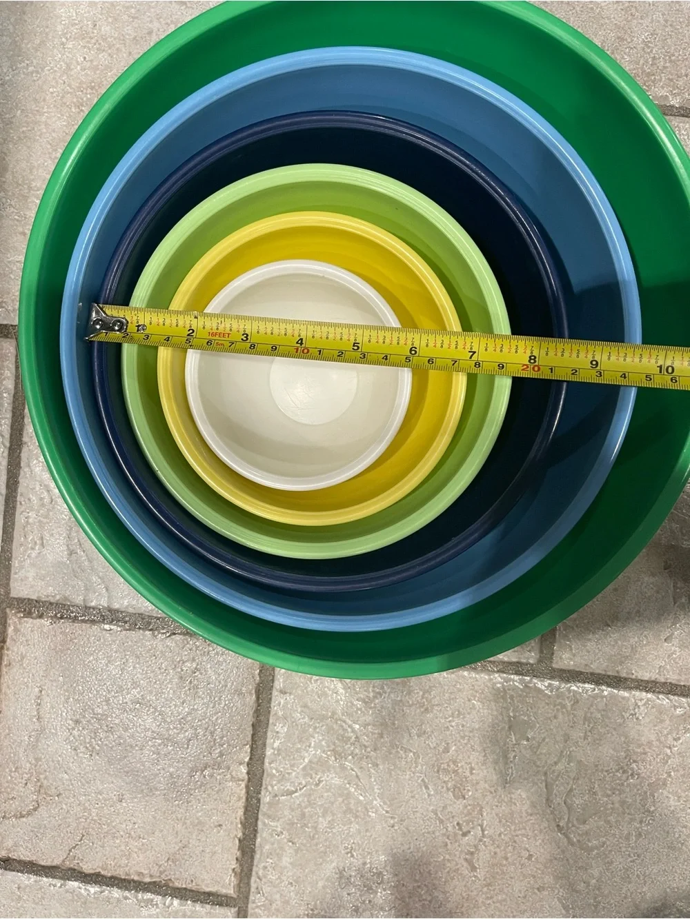 Colorful Nested Mixing Bowls - Green, lite, Dark Blue, Lite green, Yellow, White